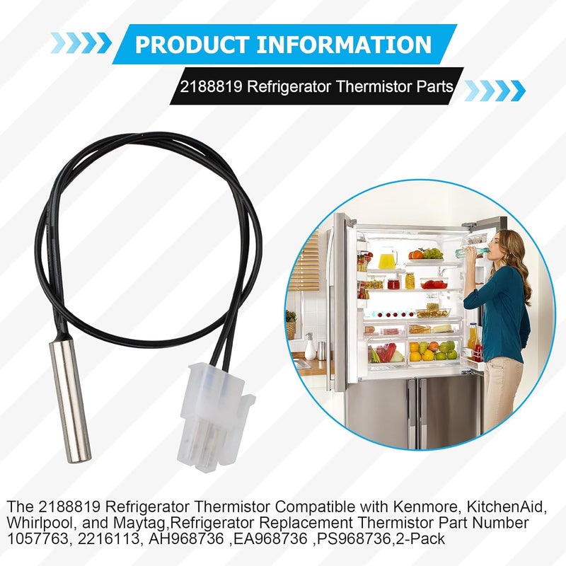 Valorup 2188819 Refrigerator Thermistor Sensor, Compatible with Whirlpool, KitchenAid, Kenmore&Maytag, Replacement for 1057763/2216113/AH968736 in MSF21/MSF25 Series Fridges​, 2-Pack - Image 2